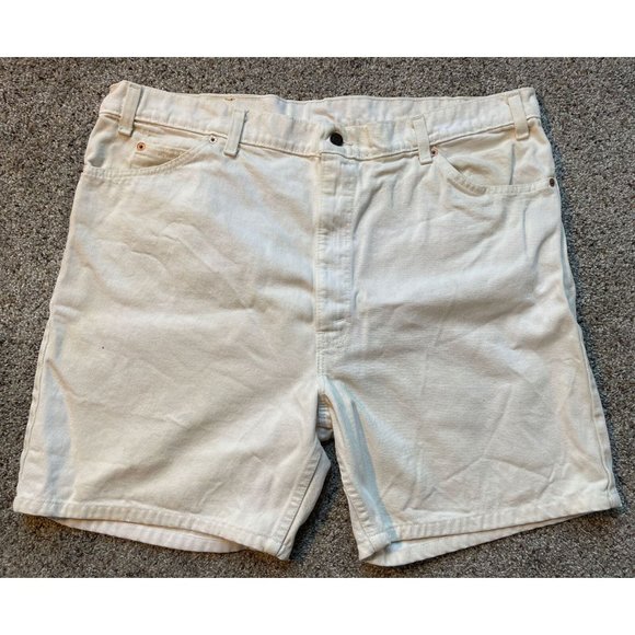 Vintage 70’s Mens Size 42” Levi’s 550 Relaxed Fit White Denim Shorts Made in USA - Picture 8 of 11